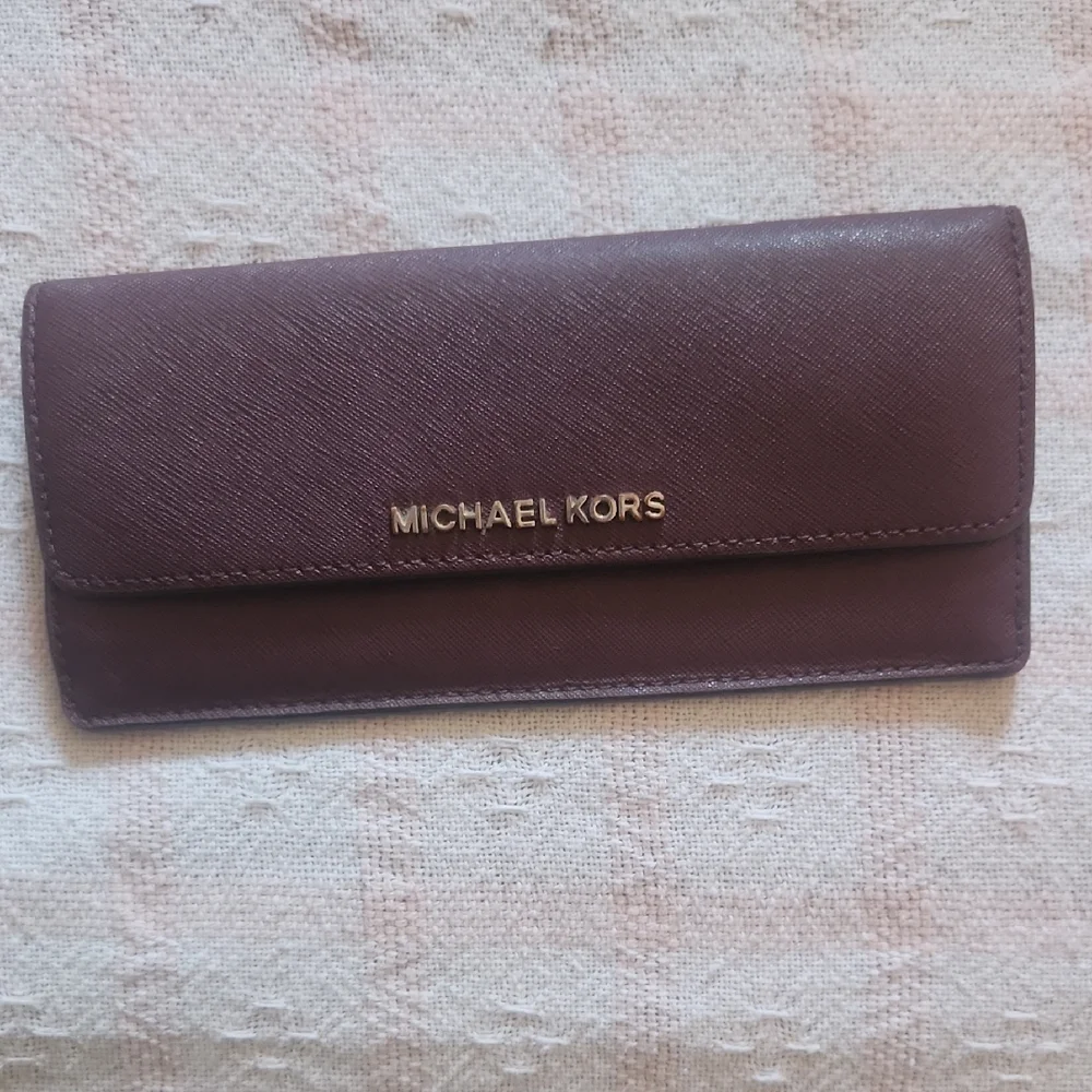 Michael Kors Plum Leather Card Holder with Gold Logo